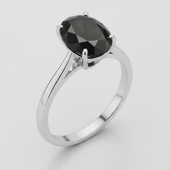 7 Carat Oval Black Diamond Solitaire Ring Natural 14K White Gold