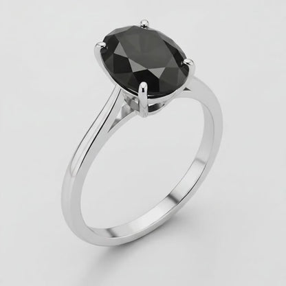 7 Carat Oval Black Diamond Solitaire Ring Natural 14K White Gold