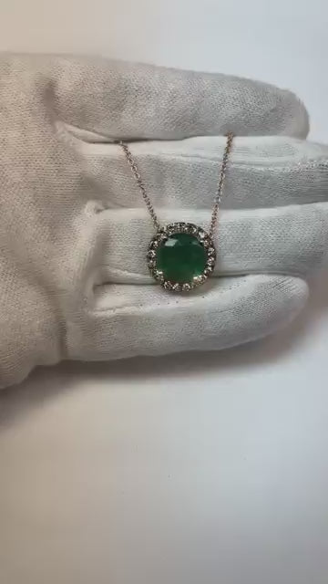 Natural Real ( Not Lab Grown ) Black Gold Round Green Emerald GIA And Brown Diamond Pendant With Chain