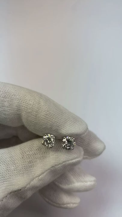 Round Cut Natural Earth Mined Diamond Studs 1.80 Carats White Gold Earrings Women Jewelry