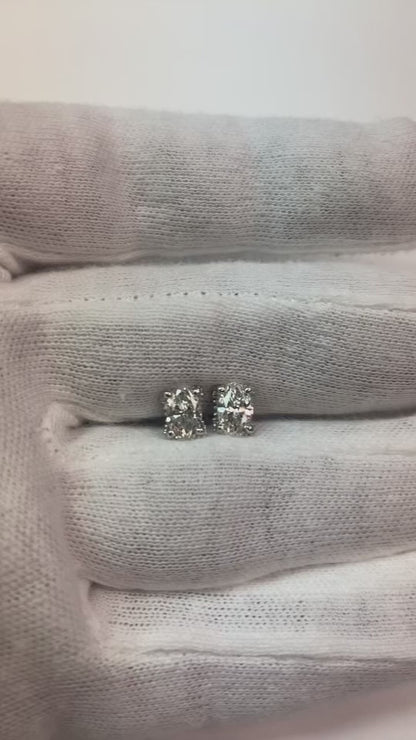 2 Carats Oval Cut Natural Earth Mined Diamond Studs Earring White Gold 14K
