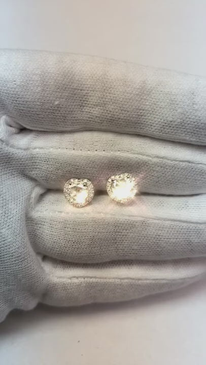 Heart & Round Cut Halo Real Natural Earth Mined Diamond Stud Earring 2.40 Carat White Gold 14K