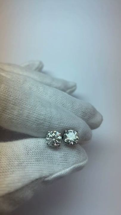 2 Ct Round Natural Earth Mined Diamond Gold Stud Earrings Studs