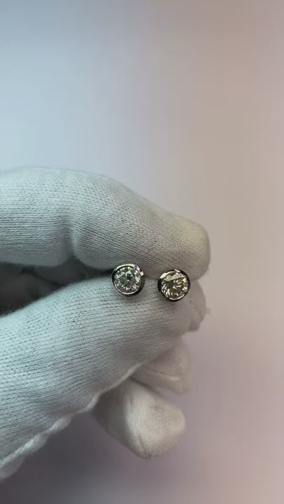 1.5 Ct Bezel Set F Vs1 Round Natural Earth Mined Diamond Stud Earring White Gold