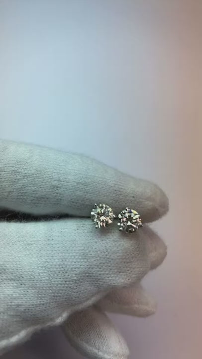Martini Round Natural Earth Mined Diamond Stud Earrings 1.50 Carats White Gold 14K
