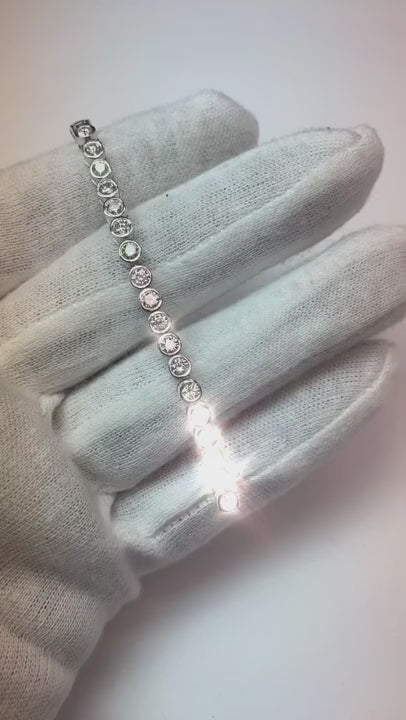 9.60 Carats Round Cut Natural Earth Mined Diamonds Bezel Setting Bracelet White Gold
