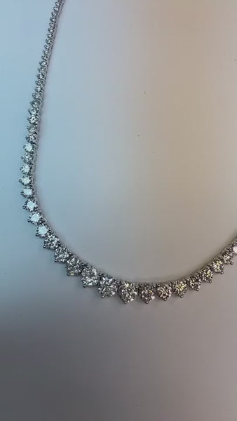 Round Mined Diamonds 13 Carats Women Tennis Necklace White Gold 14K