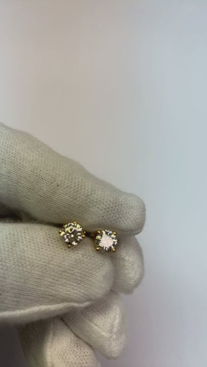 Four Prong Round Natural Earth Mined Diamond 1 Carat Stud Earrings White Gold 14K