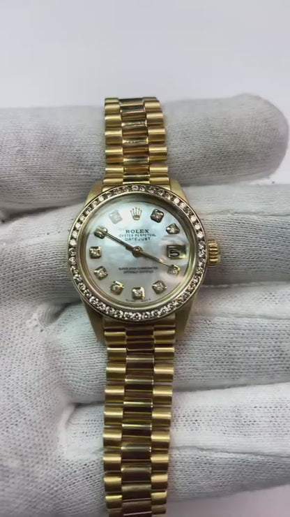 Women Rolex President Datejust Diamond Dial Bezel Watch