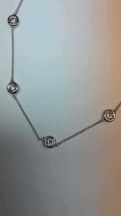 Natural Diamond Diamond Half Way Around Chain Necklace 1.50 Carats 14K White Gold