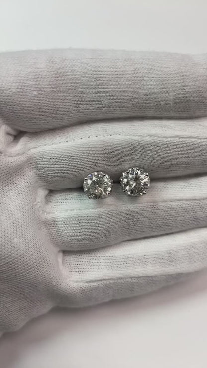 Round Natural Earth Mined Diamond Studs Triple Excellent Stones 4.50 Ct Gold White 14K