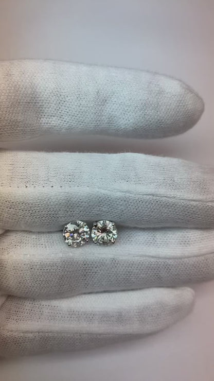 Sparkling Round Natural Earth Mined Diamonds 3.00 Carats Stud Earrings White Gold 14K