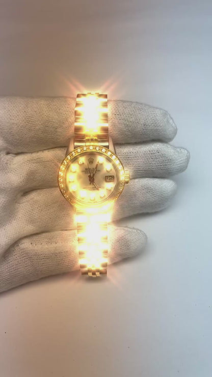 White Mop Diamond Dial Bezel Rolex Datejust Ladies Watch Ss & Gold