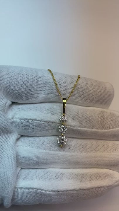 Round White Natural Earth Mined Diamond Journey Necklace Pendant 1.9 Carat White Gold 14K