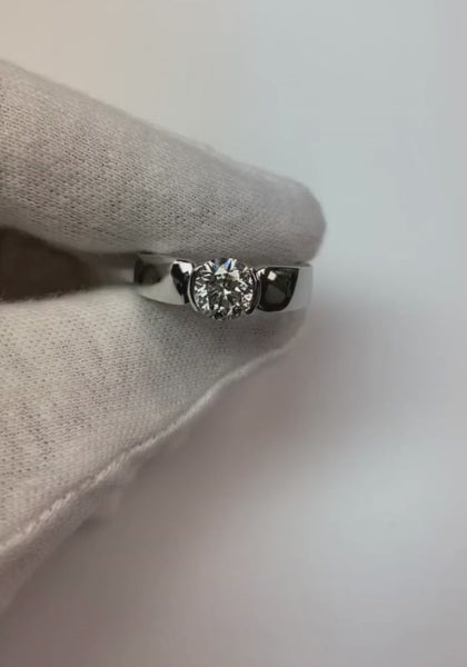 White Gold Men's Solitaire Ring Round Half Bezel 1.75 Carats