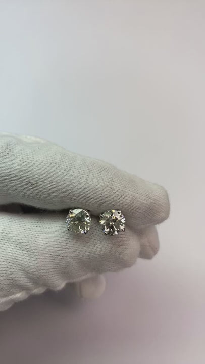 Stud Earrings 4 Carats Round Cut Natural Earth Mined Diamond Jewelry White Gold 14K