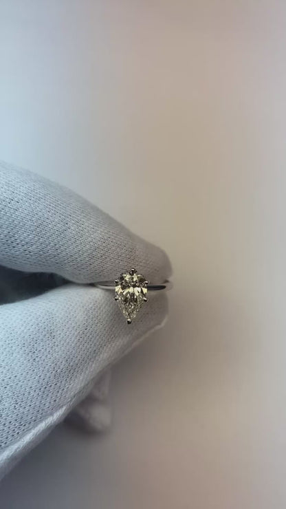 1.5 Carat Prong Set Pear Natural Earth Mined Diamond Ring