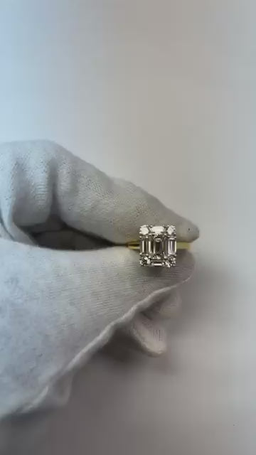 Natural Earth Mined Diamond Women Engagement Ring Emerald Cut 3.11 Carat Two Tone