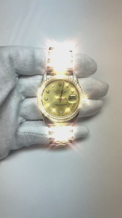 Champagne Diamond Dial Bezel Rolex Datejust Watch Gold & Steel QUICK SET