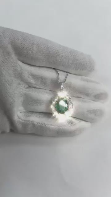 Natural Real ( Not Lab Grown ) New Big Green Emerald GIA Gemstone Halo Pendant