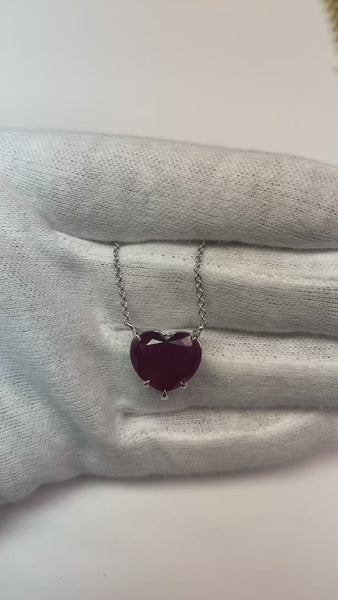 Ladies Heart Shape Red Ruby Necklace Pendant 6 Carat Yellow Gold 14K