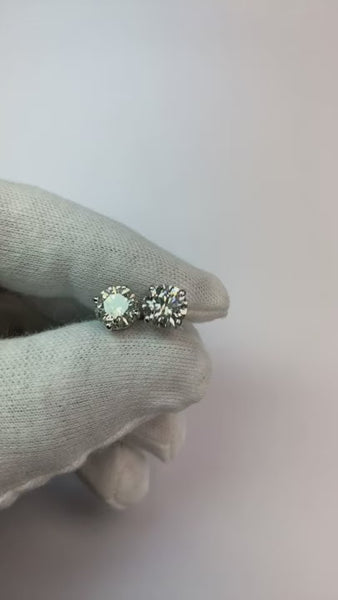 White Gold 14K Sparkling 4 Ct Round Cut Diamonds Studs Earrings