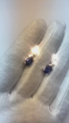 6 Carat Oval Ceylon Sapphire Natural Earth Mined Diamonds Dangle Earring Two Tone Gold