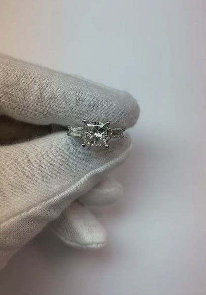 3 Stone Engagement Ring Princess Cut Natural Earth Mined Diamond 3 Carats Jewelry
