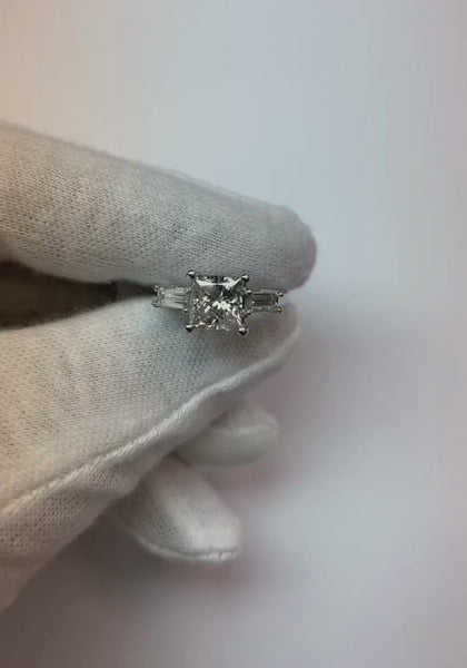 3 Stone Engagement Ring Princess Cut Diamond 3 Carats Jewelry