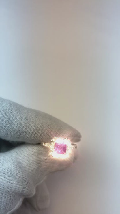 2 Ct Pink Sapphire And Natural Earth Mined Diamond Ring 14K White Gold