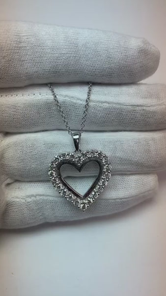 Round Cut Diamond Heart Style Pendant Solid White Gold 14K 2.20 Ct