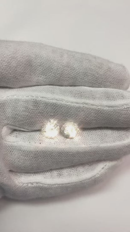 Round Shaped Halo Natural Earth Mined Diamond Stud Earrings 1.90 Carats White Gold 14K