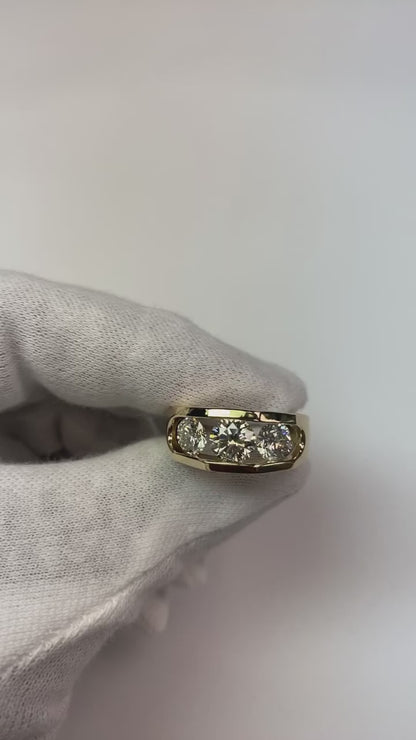 Men's Natural Earth Mined Diamond Ring 3 Stone Gold 2 Carats