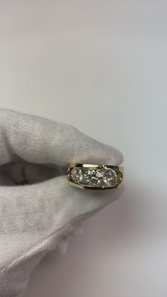 Men's Mined Diamond Ring 3 Stone Gold 2 Carats