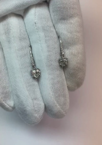 Heart And Round Cut 4.70 Ct Natural Earth Mined Diamonds Dangle Earrings White Gold 14K