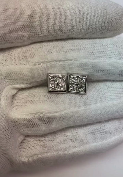 2 Ct Bezel Set Princess Cut Natural Earth Mined Diamond Stud Earring 14K White Gold