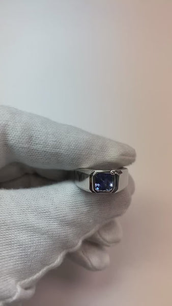 Radiant Solitaire Men's Ring Gold Ceylon Sapphire Thick Shank 1 Carat