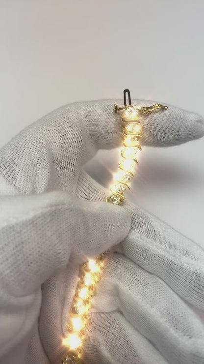 Round Natural Earth Mined Diamond S Link 14K Yellow Gold Tennis Bracelet