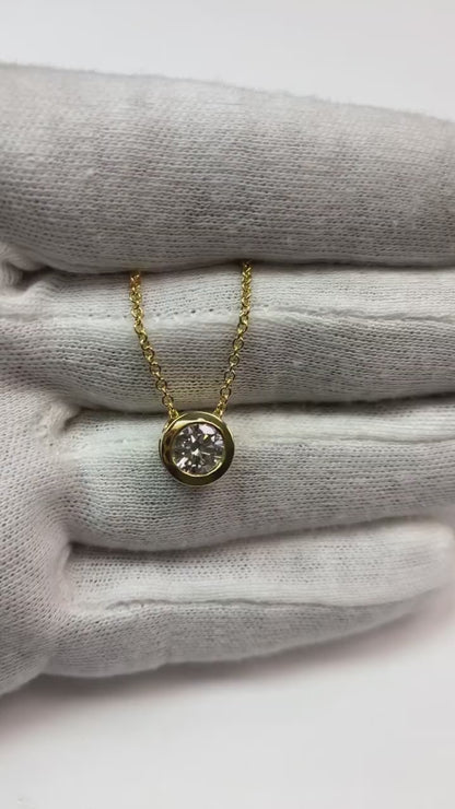 Natural Earth Mined Diamond Necklace Pendant 1.50 Carat Round Cut Bezel Set 14K White Gold