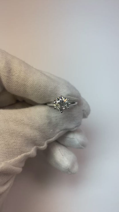 Natural Earth Mined Diamond Solitaire Ring Old Mine Cut 2 Carats Classic White Gold 14K