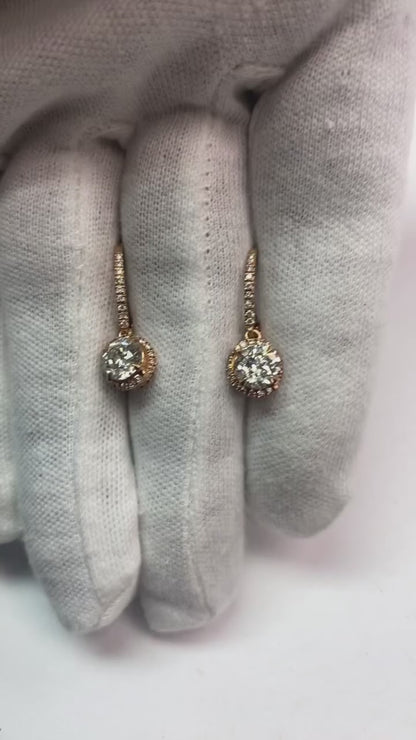 3.5 Carats Round G-Vs2 Natural Earth Mined Diamond Leverback Earring Pair White Gold 14K