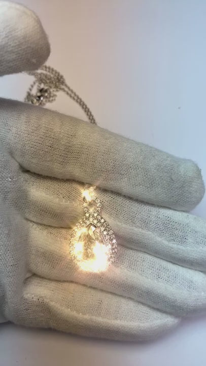 Pear With Round Cut Natural Earth Mined Diamond Pendant Necklace 5.5 Carat White Gold 14K
