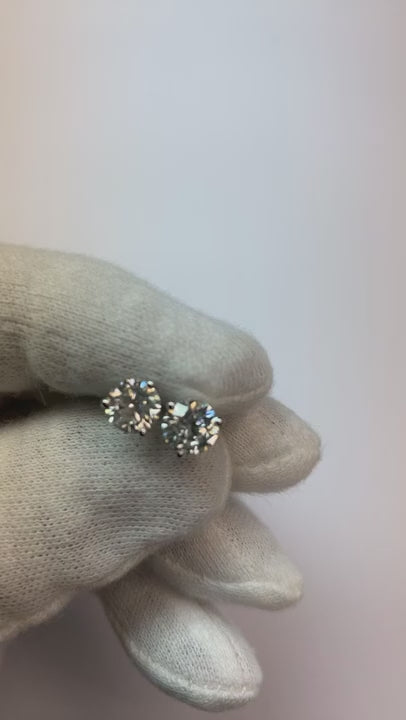 Three Prong 2 Carats Round Cut Genuine Natural Earth Mined Diamonds Stud Earring White Gold 14K