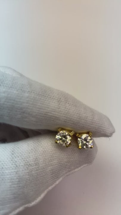 1.50 Carats Prong Set Natural Earth Mined Diamond Stud Earring Yellow Gold 14K