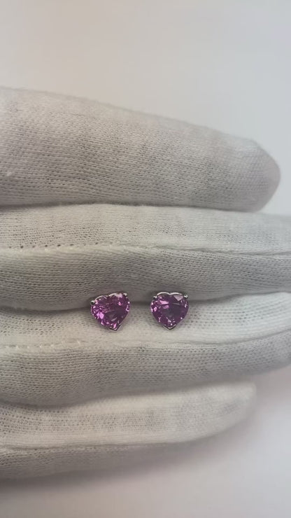 White Gold 14K 3 Ct Heart Shape Pink Sapphire Studs Earrings New