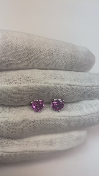 White Gold 14K 3 Ct Heart Shape Pink Sapphire Studs Earrings New