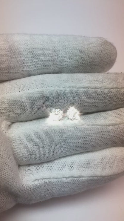 White Gold Stud Earrings 1.05 Carats Round Natural Earth Mined Diamonds