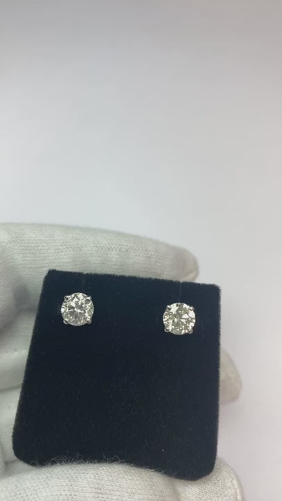 Round Natural Earth Mined Diamond Stud Earrings 2 Carats White Gold 14K