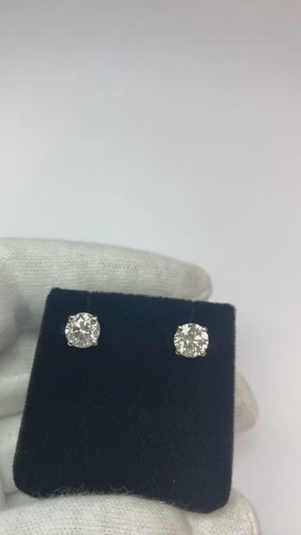 Round Diamond Stud Earrings 2 Carats White Gold 14K