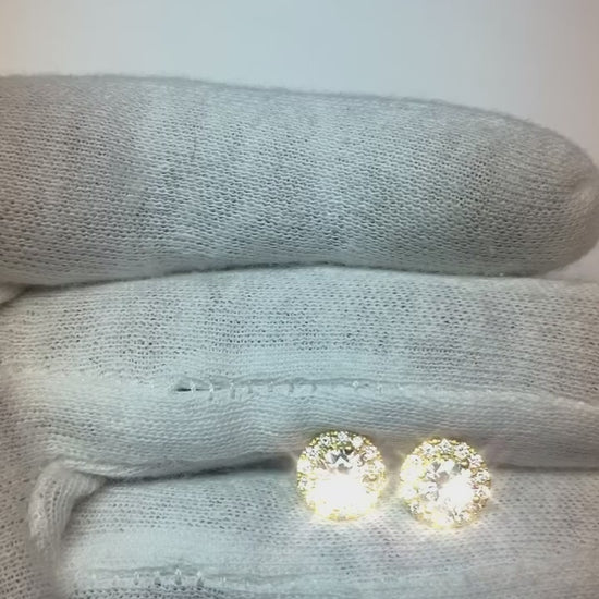 ound Halo Diamond Stud Earring Women Gold Jewelry